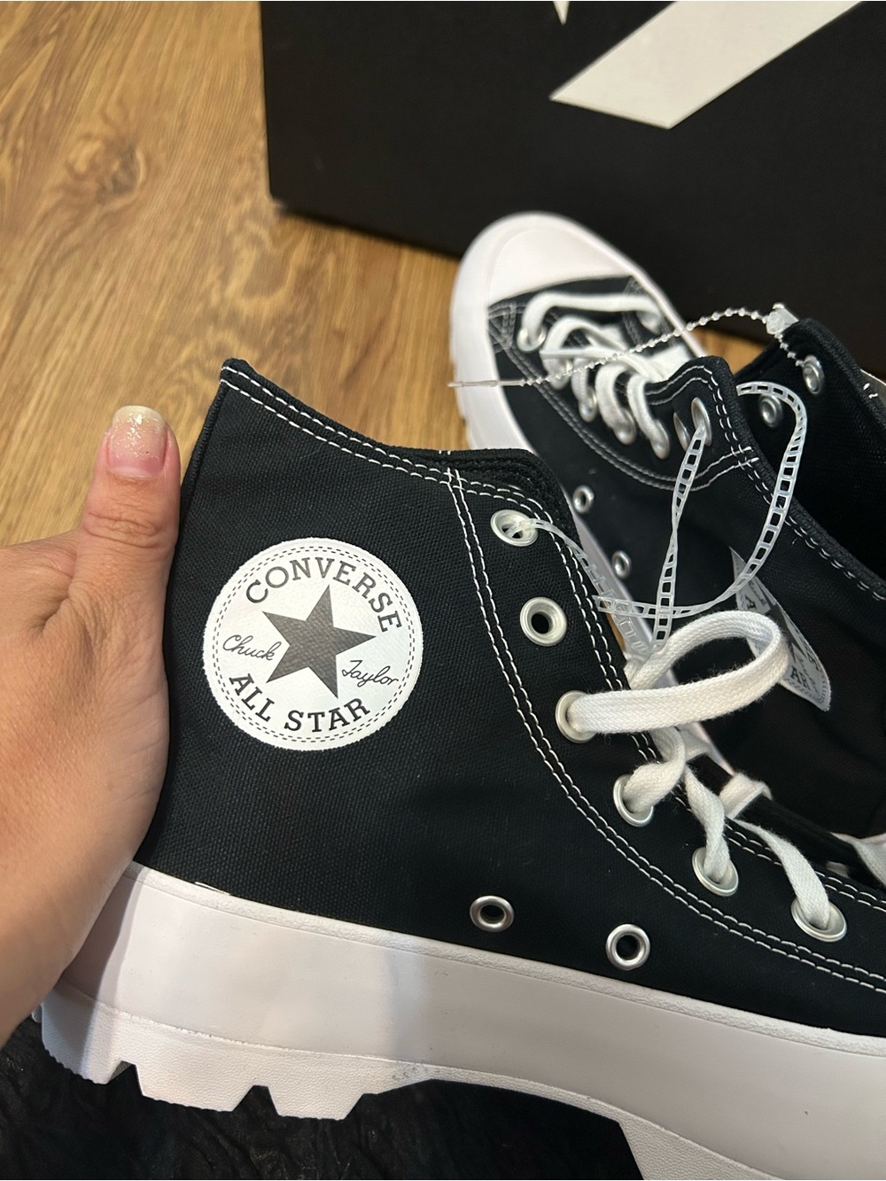 CONVERSE all Star Chuck Taylor hi top black platform lace up shoes sneakers sz 8 - Picture 7 of 9